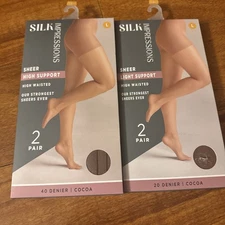 SILK IMPRESSIONS SHEER HIGH AND LIGhT SUPPORT 40, 20 D HIGH WAISTED 4PK COCOA