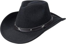 Western Cowboy Cowgirl Hat for Kids Boys Girls Felt Fedora 4-8 Years, Black