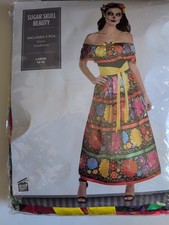 Sugar Skull Beauty Costume Large 10-12 Day of the Dead Dress Floral Headband