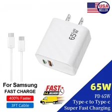 65W PD Fast Wall Charger+3FT Type-C Cable For Samsung Galaxy S23 S22 S21 NOTE 20