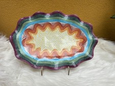 Mackenzie Childs Brittany Ceramic 16" Fluted Platter Hand Painted Mint