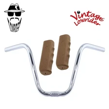 Original Lowrider 9" 25.4 D Handlebar Chrome Custom 120mm Grips Solid/Brown