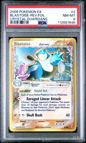 2006 POKEMON EX CRYSTAL GUARDIANS #2 BLASTOISE-REVERSE FOIL PSA 8