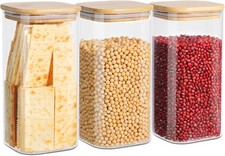 Glass Food Storage Jars with Lids 50oz Square Set of 3 ,Glass Storage...