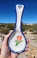 Heinen Delfts Blauw Hand Painted Ceramic Spoon Rest 9" Tulip Design Netherlands