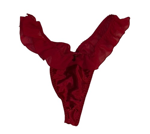 Gilligan & O’Malley Red Shiny Satin Flutter Ruffle Thong Panties S - Picture 5 of 11