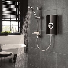 Image of Triton Aspirante Electric Showers Black White Steel Sand Gun Metal 8.5kW 9.5kW