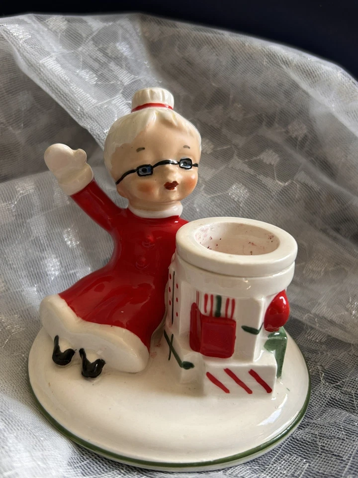 Vintage LEFTON Navidad Mr.&Mrs. Estatuilla portavelas de Papá Noel dañada  Foto 4 de 4