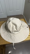 Cotton Wide Brim Sun Hat Beige/Green Boonie Style with Chin Strap