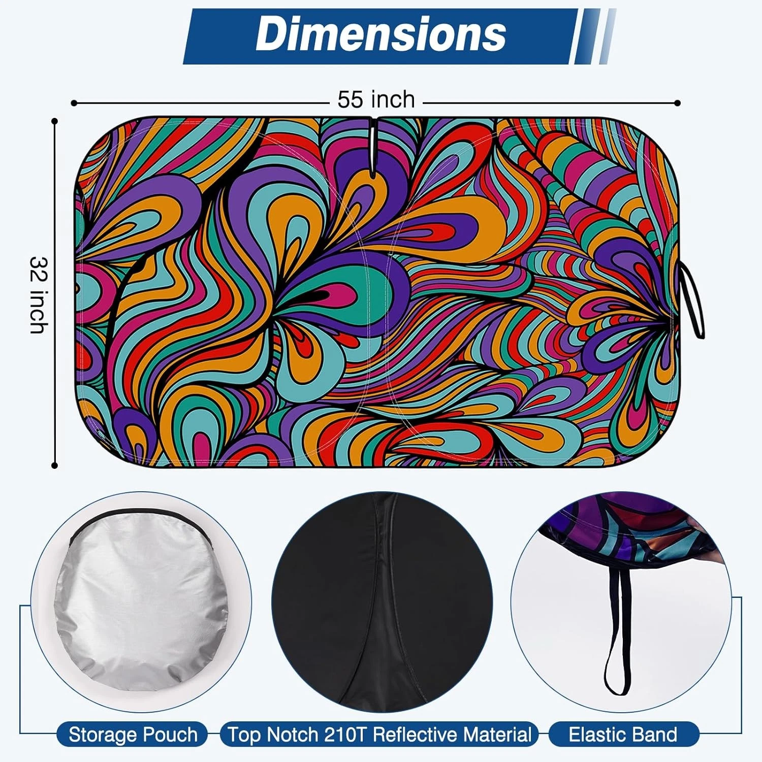 Windshield Sun Shade - Car Windshield, Reflector Black(55x31.5)