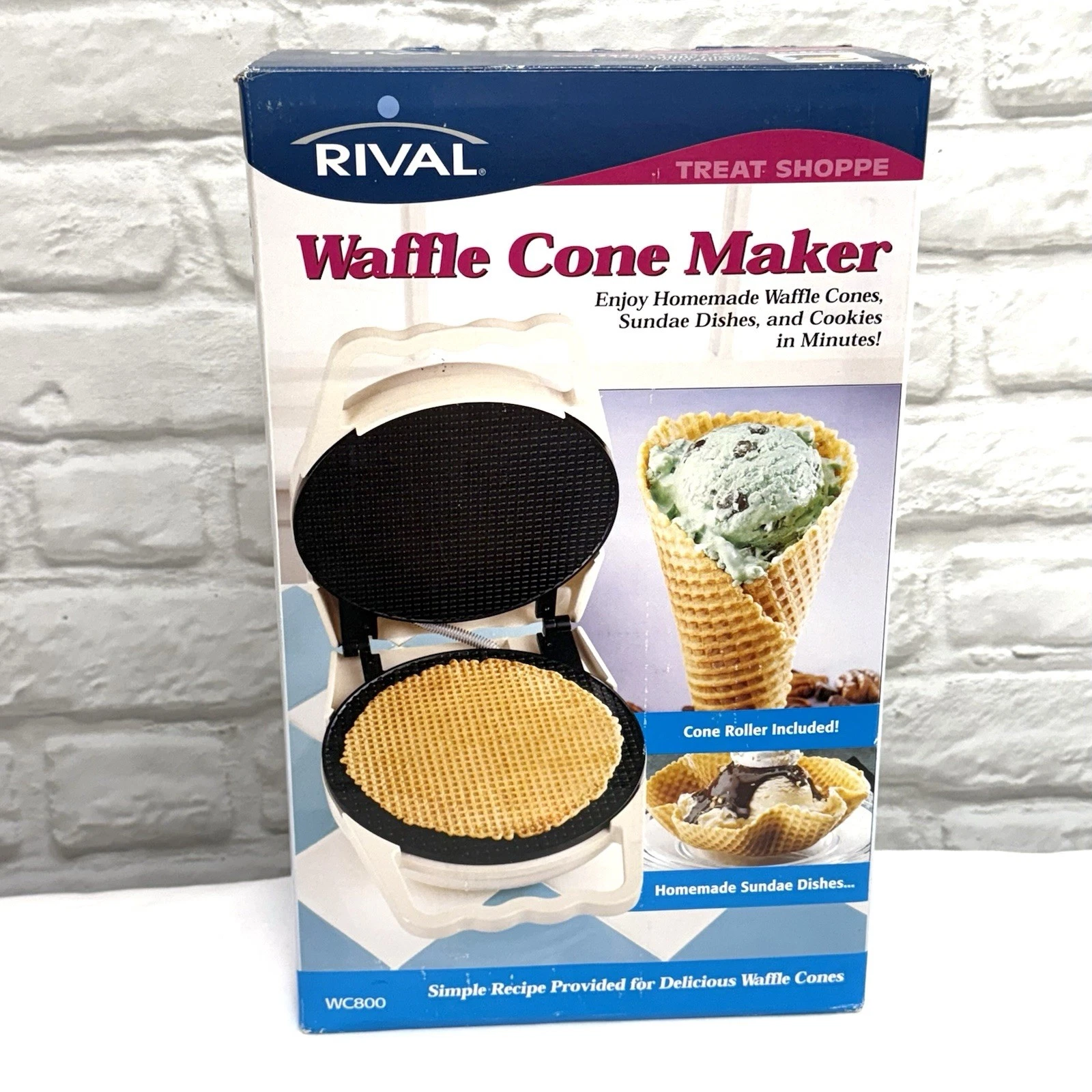 Rival Waffle Cone Maker Model WC800 White w/ Cone Roller New