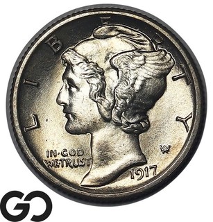 1917 Mercury Dime Premium Quality Superb Gem BU FSB Full Split Bands