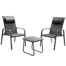 Patiojoy Patio 3PCS  Bistro Furniture Set Adjustable Back Stackable Chairs