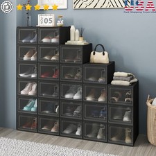 24-Pack Stackable Shoe Storage Boxes W/ Lids Ventilated Plastic Organizer New