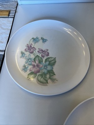 3 Vintage Royalon Melmac Purple Blue Flowers Corsage MCM #306 6.25 Salad Plates