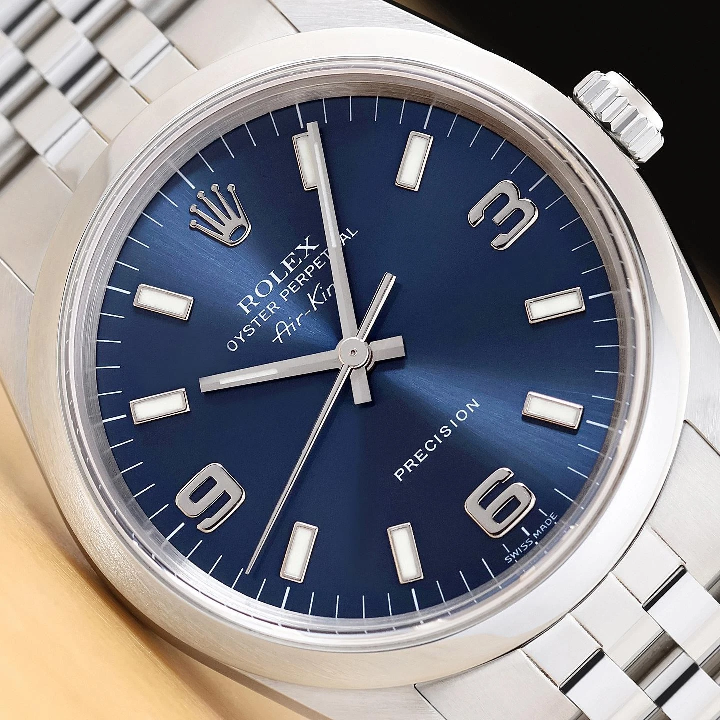 2001 PAPER ROLEX OYSTER PERPETUAL AIR-KING 14000 34MM BLUE 369 DIAL STEEL WATCH
