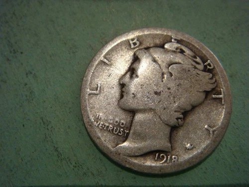 1918 P Mercury Dime -  Worn edges album filler , actual coin in photo