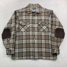 Vintage Pendleton Wool Board Shirt Flannel Men Medium Plaid Loop Collar Camp 50s