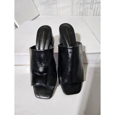 Authentic Charles and Keith Square Toe Heel Mules Black Size 38