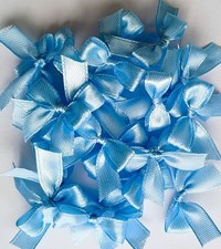 25 BLUE small Bows made from 10mm Satin Ribbon / card making scrapbooking crafts
