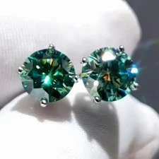 5.50 Ct Blue Diamond Stud Earrings In 14k White Gold Statement Gift for Her