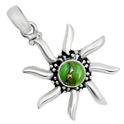 Sun - Natural Copper Green Turquoise 925 Sterling Silver Pendant Jewelry P-1263