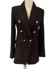 Jason Wu Double Breasted Black Tweed Blazer Jacket Gold Buttons Structured Sm