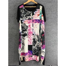 ASOS Curve Womens Artsy Floral T-Shirt Dress Size 14 Black Pink Pullover Casual