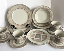 PTS International Interiors Sandstone Dinner Salad Plates Soup Bowls Cups Saucer