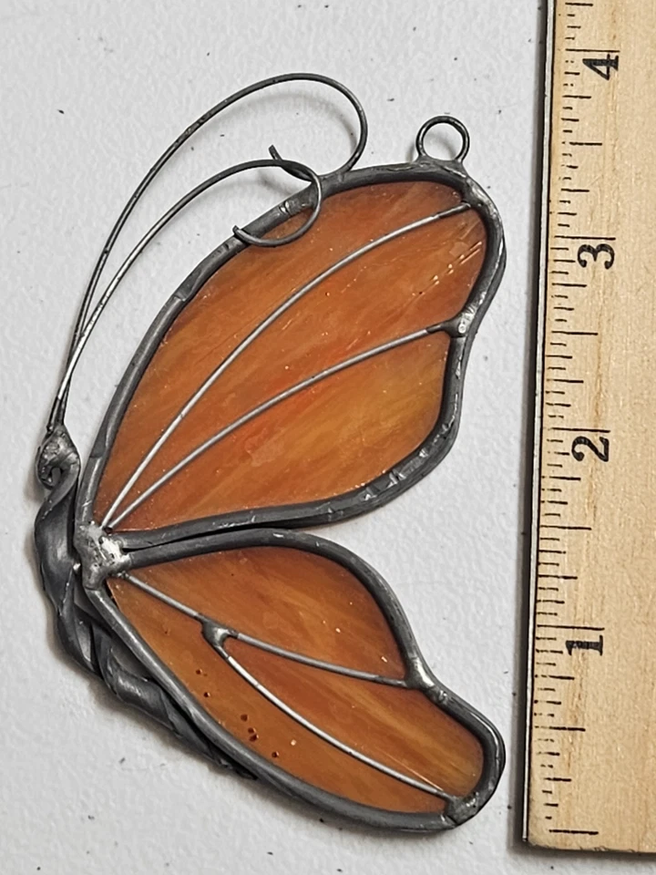 Украшение ручной работы из витражного стекла оранжевая бабочка ловец солнца 4 дюйма - Изображение 3 из 4