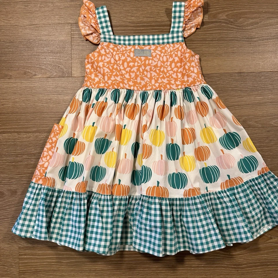 Eleanor Rose Girls Size 8 Pumpkin Patch Dress Fall Gingham Ruffle Boutique - Image 2 of 4