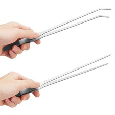 2PCS Long Aquarium Tweezers - 10.6" Straight and Curved Tweezers, Stainless S...