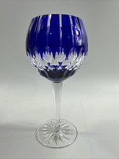 Ajka Castille Alberga Cobalt Blue Cut to Clear Crystal Balloon Wine Goblet