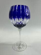 Ajka Castille Alberga Cobalt Blue Cut to Clear Crystal Balloon Wine Goblet
