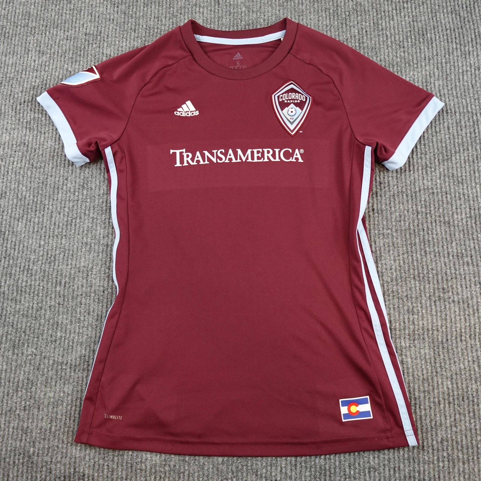 Colorado Rapids Jersey Womens Small Red MLS Soccer Adidas Climalite Brown 18