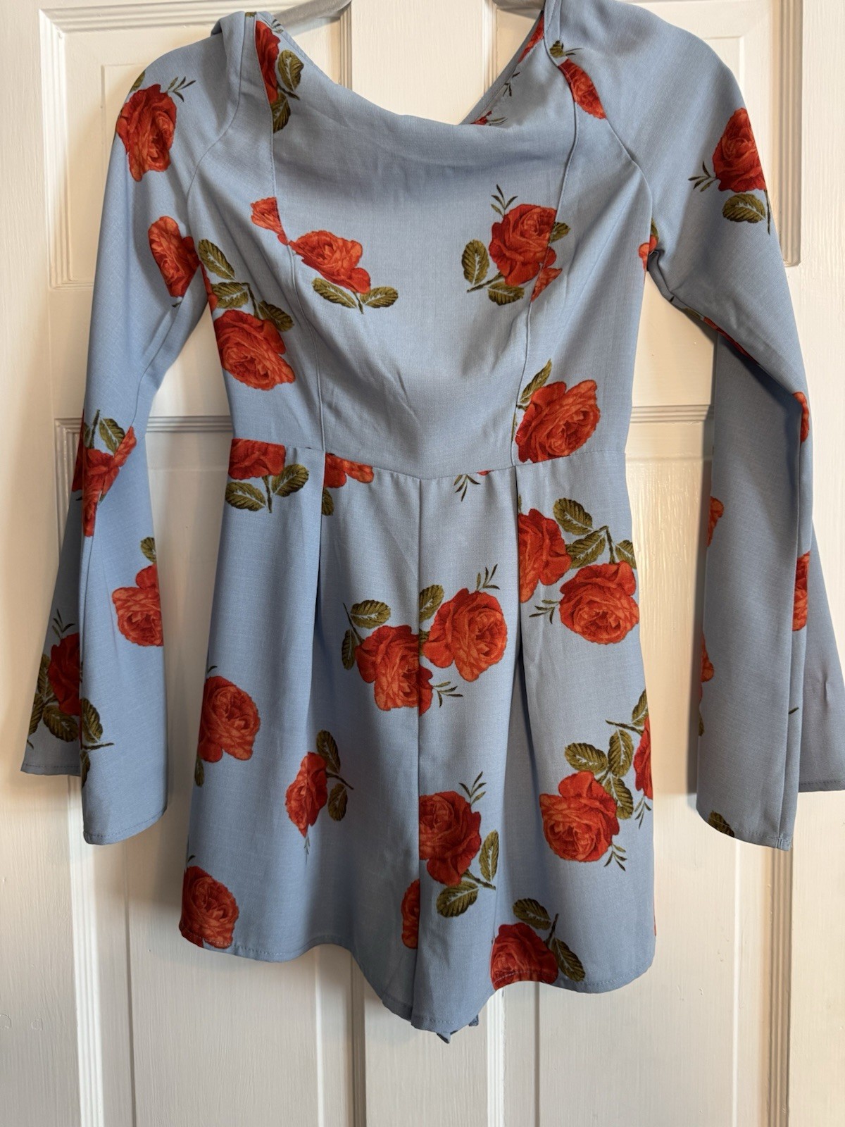 Urban Outfitters Women's Romper Rose Sz Small Bell Long Sleeve Lace Up Back
