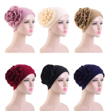 Muslim Fashion Soft Women Hijab Turban Beanie Bonnet Big Flower Head Wrap Cap