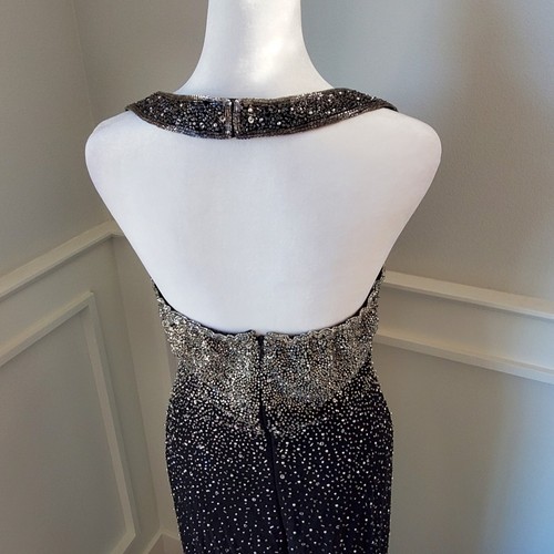 Sean Collection Black & Silver 100% Silk Beaded Gown Size M. - Picture 8 of 18