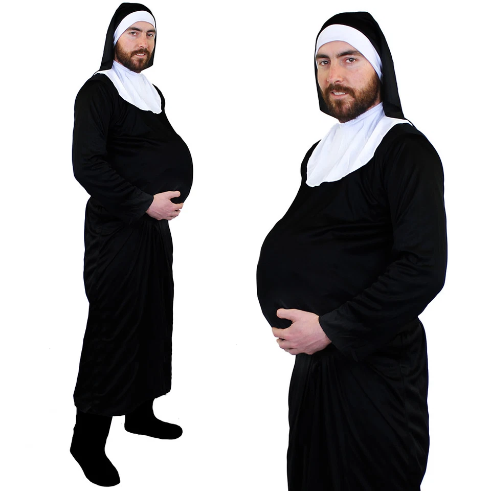 ILOVEFANCYDRESS NUN COSTUME PREGNANT MENS STAG BLACK HABIT CROSS RELIGIOUS FANCY DRESS CHURCH