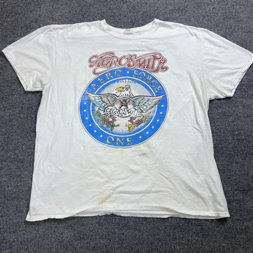 Aerosmith T Shirt Mens 2XL White Band Music Short Sleeve Aero Force One