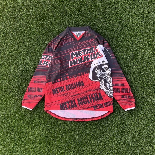 Metal Mulisha Y2k Motocross Long Sleeve Shirt Skull Helmet Red Youth Size XL
