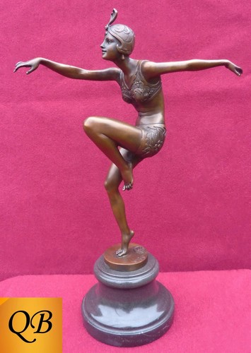 FIGURA DE BRONCE ART DECO ESCULTURA ESTATUA CON BRIO DAMA 1920 ALETA LP - Imagen 6 de 10