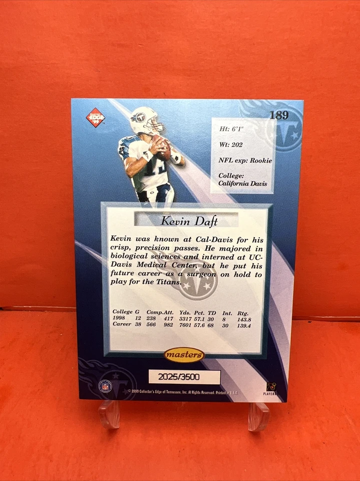 1999 Collector's Edge Masters Holo Silver /3500 Kevin Daft #189 Rookie RC NM🦄 - Image 2 of 2