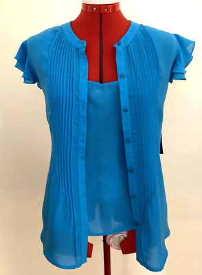 KIM ROGERS 2 PIECE TOP SET~L~TURQUOISE~PULLOVER W/BUTTON TOP~