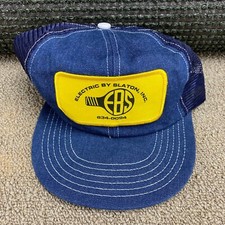 Electric By Slaton Patch Hat Denim Trucker Snapback Cap Mesh Blue Yellow USA VTG