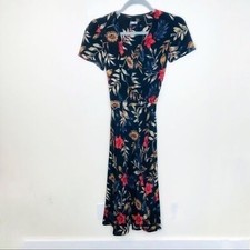 Reformation dress Wrap Midi Tropical Floral Leaf black neutral rust boho hippie