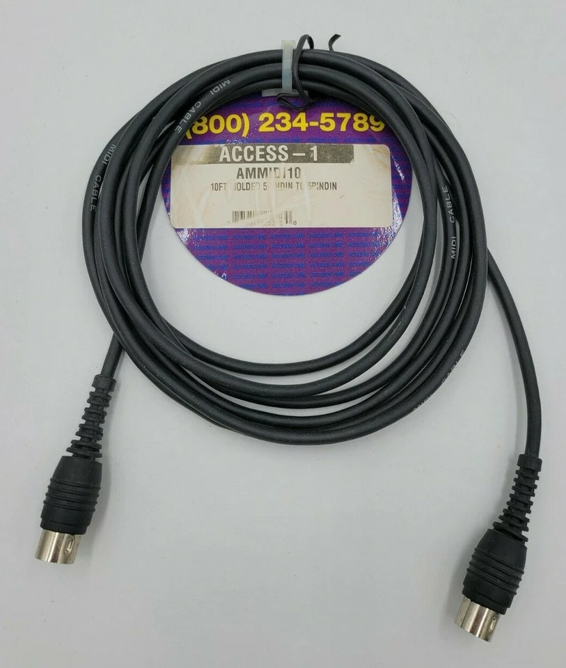 Access One - Cable MIDI de 10 pies de 5 pines a 5 pines - Negro - Nuevo Foto 2 de 3