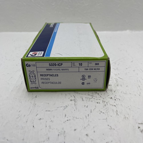 (Qty. 10) Leviton 5320-ICP Duplex Receptacle 2 Pole 3W 15A, 125V Ivory - Picture 3 of 4