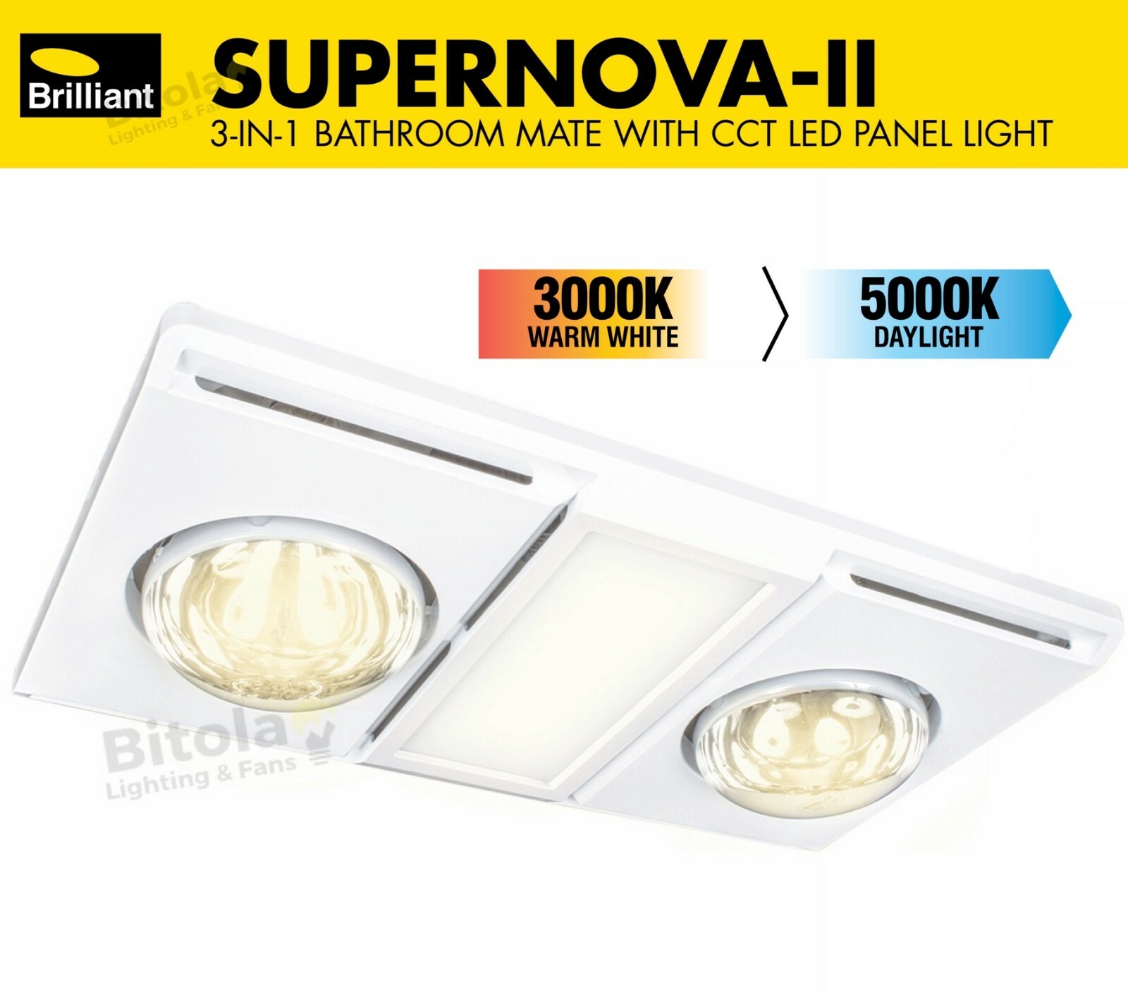 BRILLIANT SUPERNOVA-II 2 HEAT BATHROOM 3-IN-1 EXHAUST FAN WITH FLAT LED  LIGHT | eBay