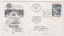 TurtlesTradingPost- Arizona Statehood- 1962 - #1192 FDC Artcraft Cachet